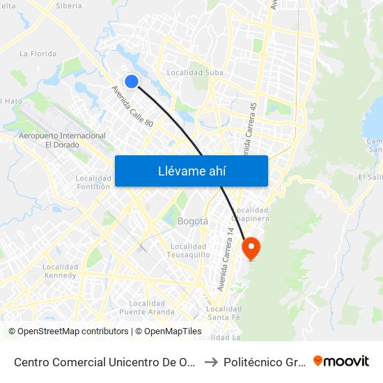 Centro Comercial Unicentro De Occidente (Kr 112f - Dg 86 Bis) to Politécnico Grancolombiano map