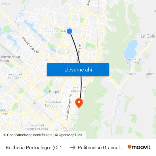 Br. Iberia Portoalegre (Cl 138 - Kr 58) to Politécnico Grancolombiano map