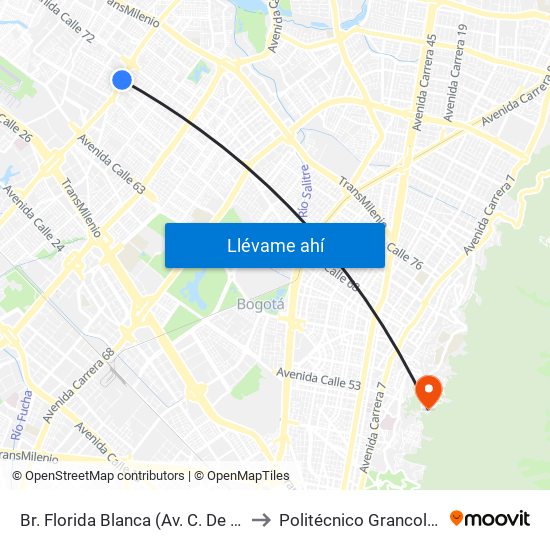 Br. Florida Blanca (Av. C. De Cali - Cl 70) to Politécnico Grancolombiano map