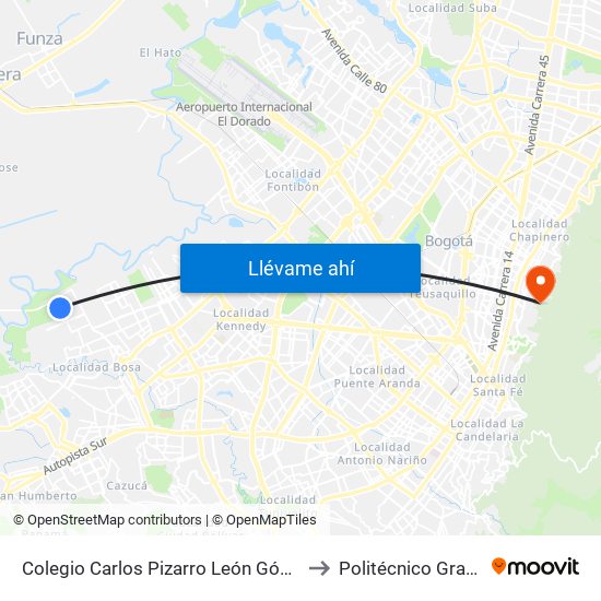 Colegio Carlos Pizarro León Gómez (Cl 73 Sur - Kr 103) to Politécnico Grancolombiano map