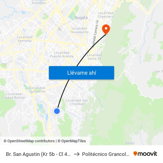 Br. San Agustin (Kr 5b - Cl 48z Bis Sur) to Politécnico Grancolombiano map