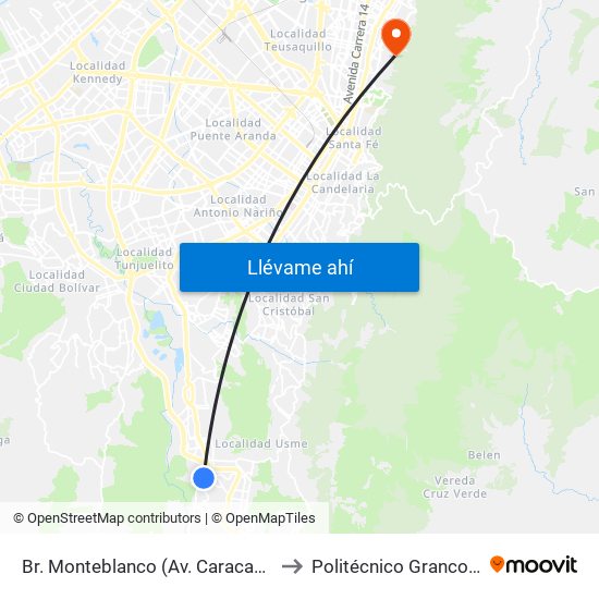 Br. Monteblanco (Av. Caracas - Cl 93b Sur) to Politécnico Grancolombiano map