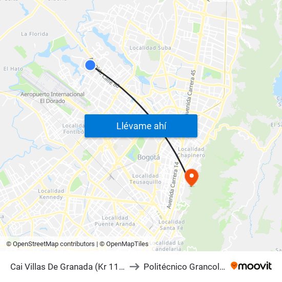 Cai Villas De Granada (Kr 112a - Cl 77c) to Politécnico Grancolombiano map