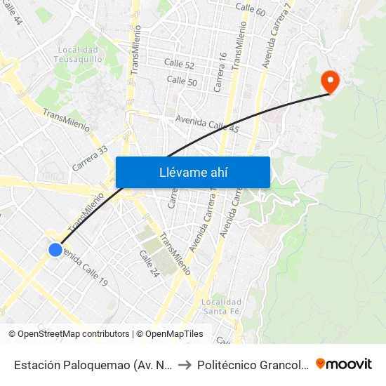Estación Paloquemao (Av. NQS - Cl 17a) to Politécnico Grancolombiano map