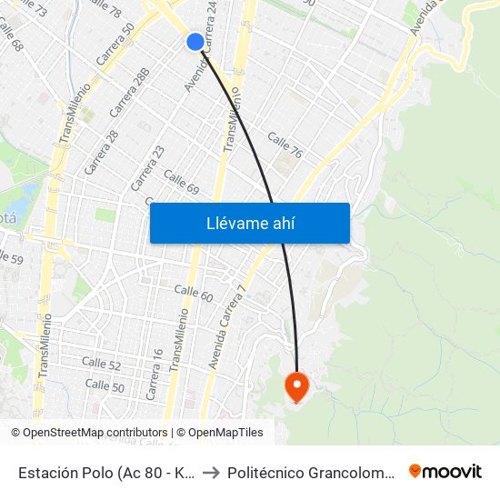 Estación Polo (Ac 80 - Kr 27) to Politécnico Grancolombiano map