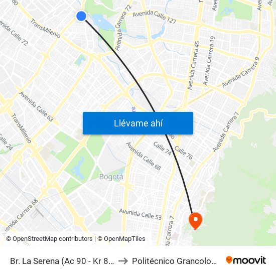 Br. La Serena (Ac 90 - Kr 84b) (A) to Politécnico Grancolombiano map