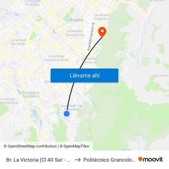 Br. La Victoria (Cl 40 Sur - Kr 3 Este) to Politécnico Grancolombiano map