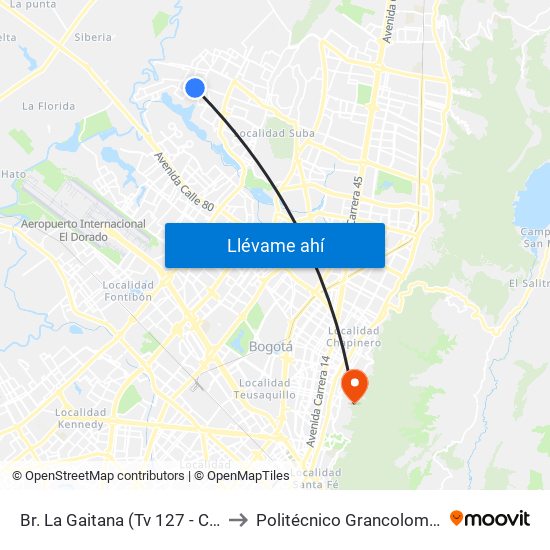 Br. La Gaitana (Tv 127 - Cl 137) to Politécnico Grancolombiano map