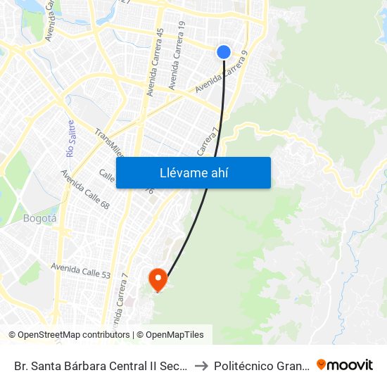 Br. Santa Bárbara Central II Sector (Ac 116 - Kr 11a) to Politécnico Grancolombiano map