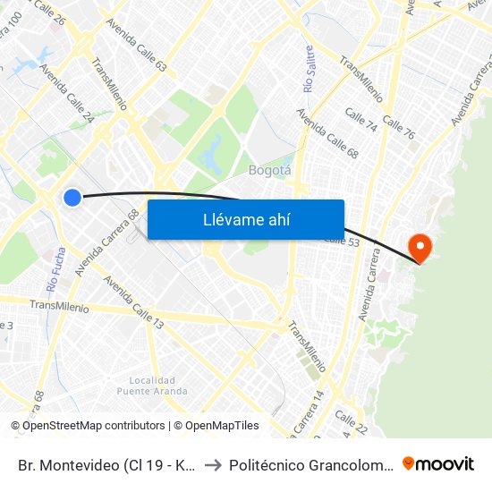 Br. Montevideo (Cl 19 - Kr 69b) to Politécnico Grancolombiano map