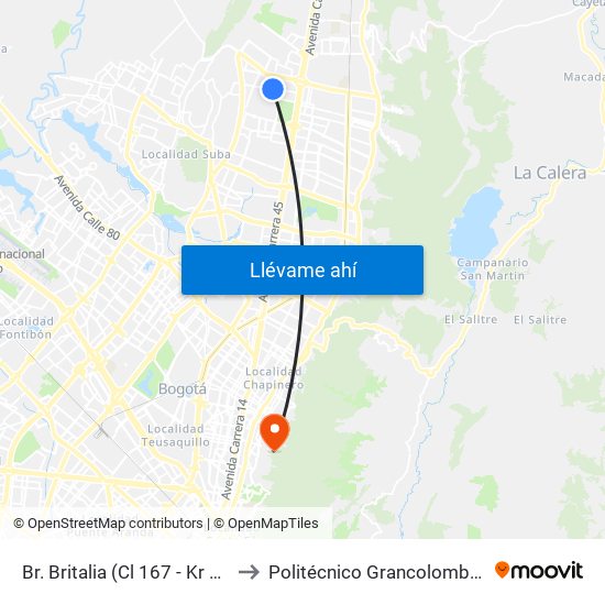 Br. Britalia (Cl 167 - Kr 54d) to Politécnico Grancolombiano map