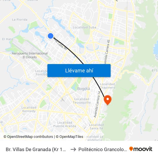 Br. Villas De Granada (Kr 113 - Cl 78) to Politécnico Grancolombiano map