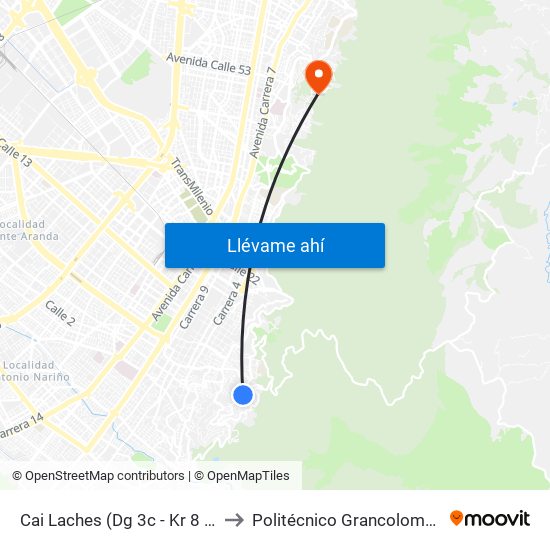 Cai Laches (Dg 3c - Kr 8 Este) to Politécnico Grancolombiano map