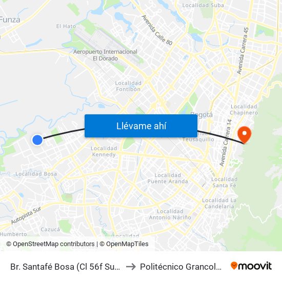 Br. Santafé Bosa (Cl 56f Sur - Kr 98c) to Politécnico Grancolombiano map