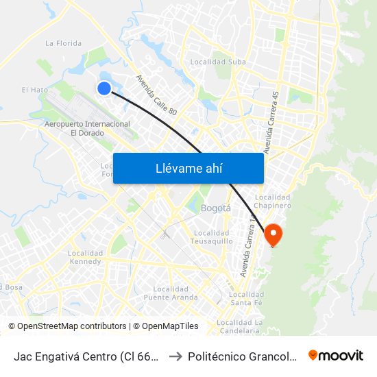 Jac Engativá Centro (Cl 66b - Kr 121) to Politécnico Grancolombiano map