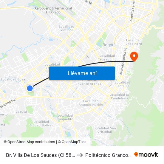 Br. Villa De Los Sauces (Cl 58 Sur - Kr 78b) to Politécnico Grancolombiano map