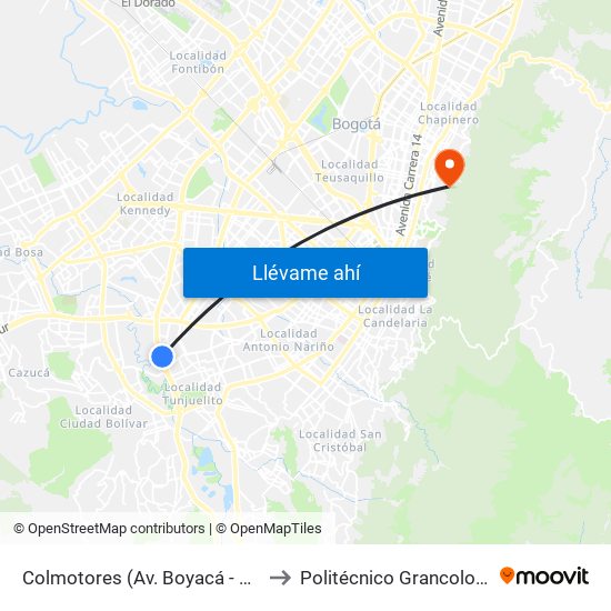 Colmotores (Av. Boyacá - Kr 35) (A) to Politécnico Grancolombiano map