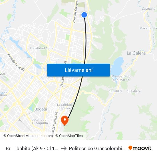 Br. Tibabita (Ak 9 - Cl 193) to Politécnico Grancolombiano map