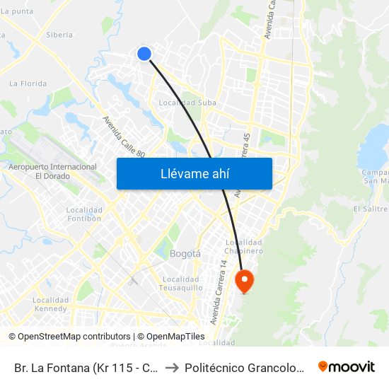 Br. La Fontana (Kr 115 - Cl 147a) to Politécnico Grancolombiano map