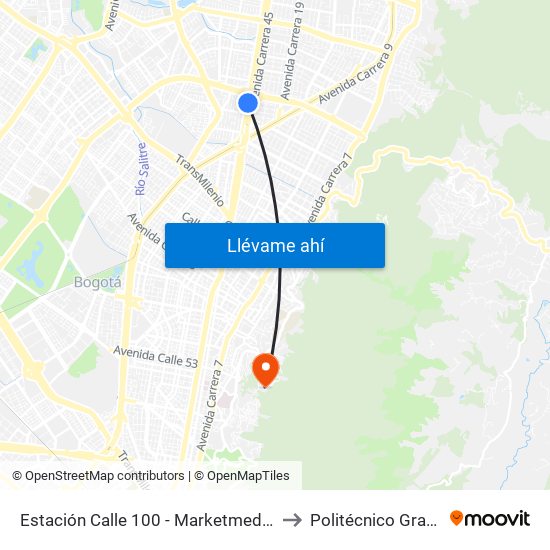 Estación Calle 100 - Marketmedios (Auto Norte - Cl 95) to Politécnico Grancolombiano map