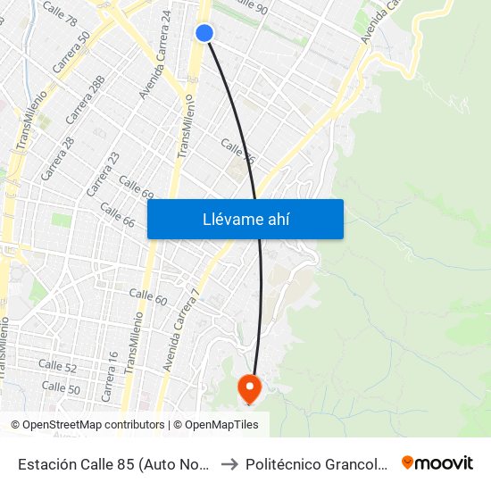 Estación Calle 85 (Auto Norte - Cl 85) to Politécnico Grancolombiano map