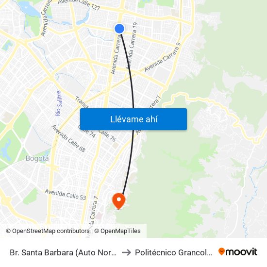 Br. Santa Barbara (Auto Norte - Cl 116) to Politécnico Grancolombiano map