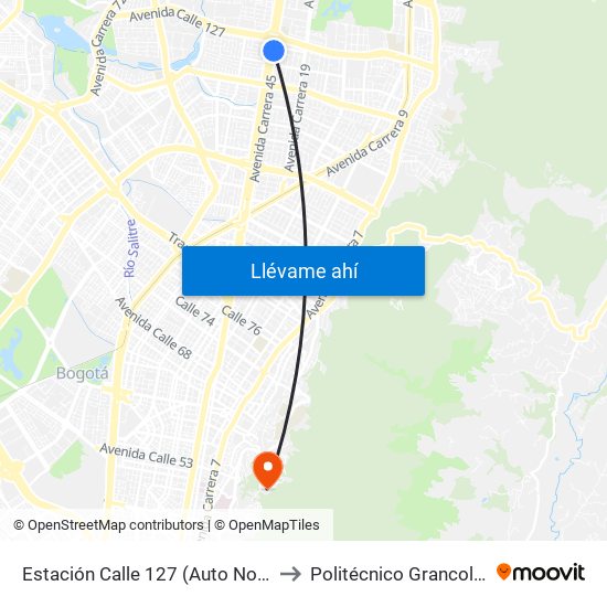 Estación Calle 127 (Auto Norte - Cl 123) to Politécnico Grancolombiano map