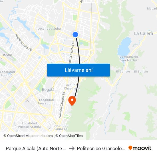 Parque Alcalá (Auto Norte - Cl 136) to Politécnico Grancolombiano map