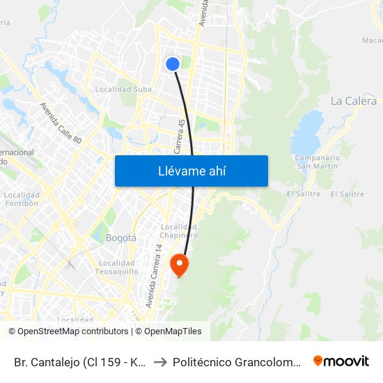 Br. Cantalejo (Cl 159 - Kr 55) to Politécnico Grancolombiano map