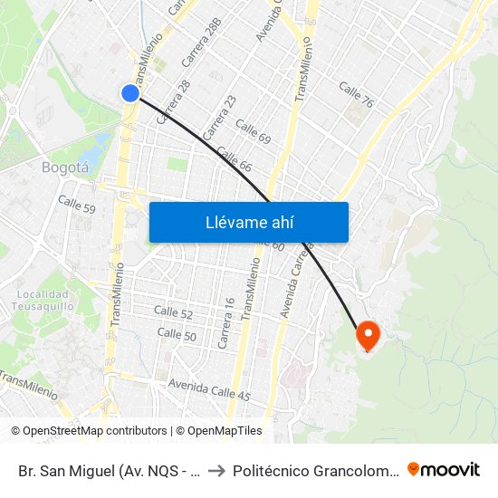 Br. San Miguel (Av. NQS - Cl 65) to Politécnico Grancolombiano map