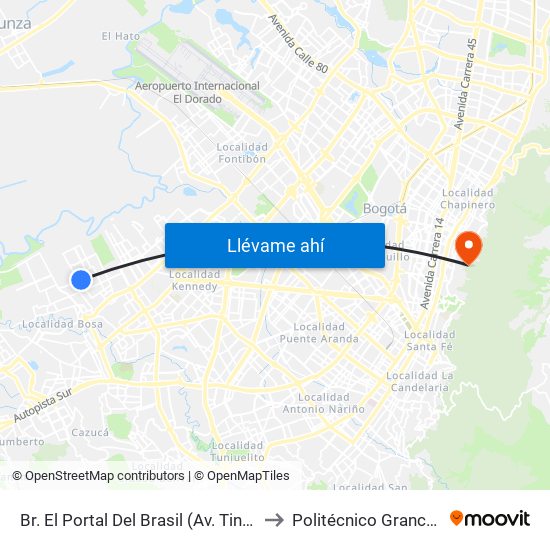 Br. El Portal Del Brasil (Av. Tintal - Cl 54g Sur) to Politécnico Grancolombiano map