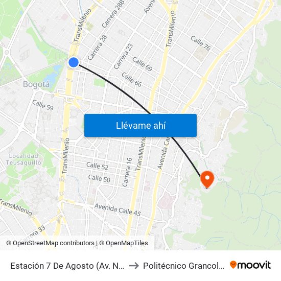 Estación 7 De Agosto (Av. NQS - Cl 63f) to Politécnico Grancolombiano map