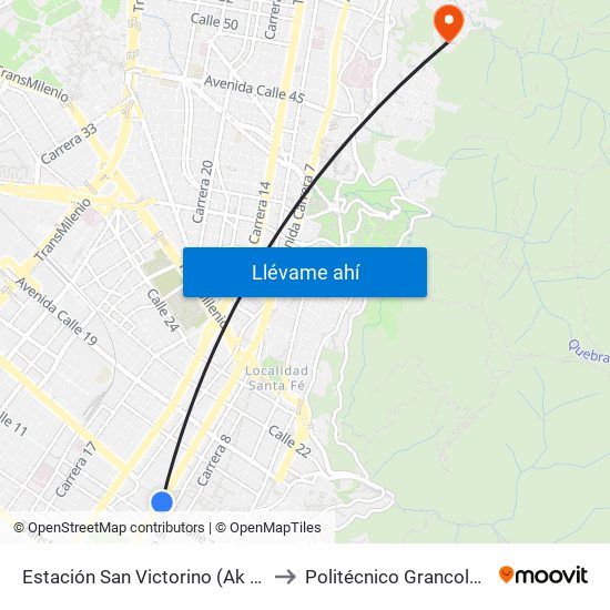 Estación San Victorino (Ak 10 - Cl 12) to Politécnico Grancolombiano map