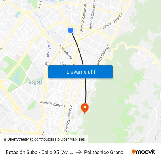 Estación Suba - Calle 95 (Av. Suba - Cl 94c) to Politécnico Grancolombiano map