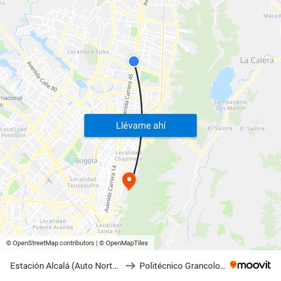 Estación Alcalá (Auto Norte - Cl 136) to Politécnico Grancolombiano map