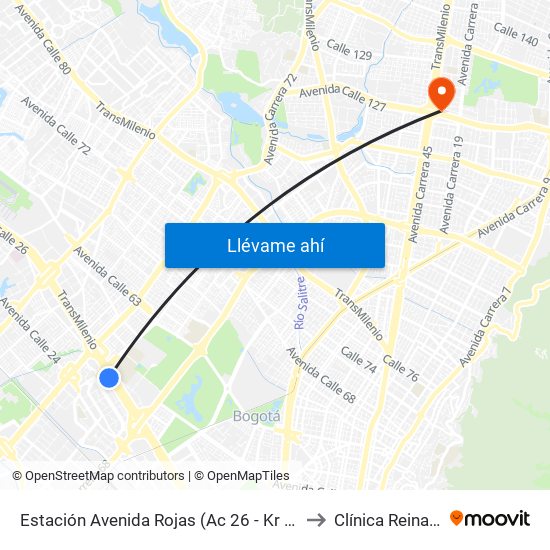 Estación Avenida Rojas (Ac 26 - Kr 69d Bis) (B) to Clínica Reina Sofia map