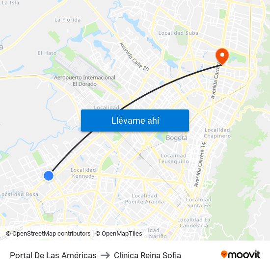 Portal De Las Américas to Clínica Reina Sofia map