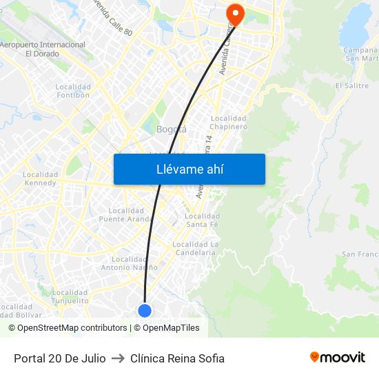 Portal 20 De Julio to Clínica Reina Sofia map