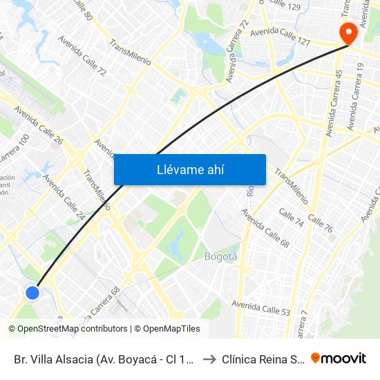 Br. Villa Alsacia (Av. Boyacá - Cl 12a) (A) to Clínica Reina Sofia map