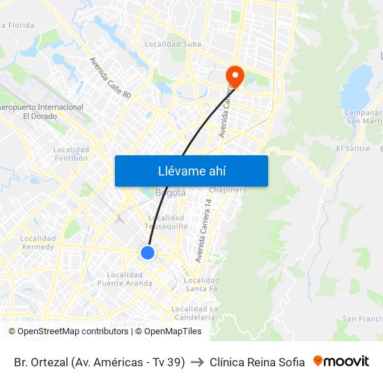 Br. Ortezal (Av. Américas - Tv 39) to Clínica Reina Sofia map