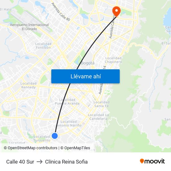 Calle 40 Sur to Clínica Reina Sofia map