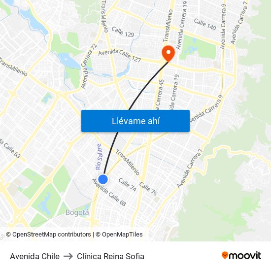 Avenida Chile to Clínica Reina Sofia map