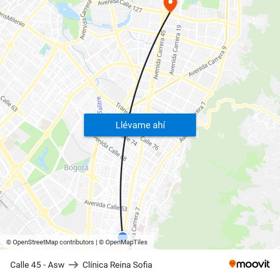 Calle 45 - Asw to Clínica Reina Sofia map