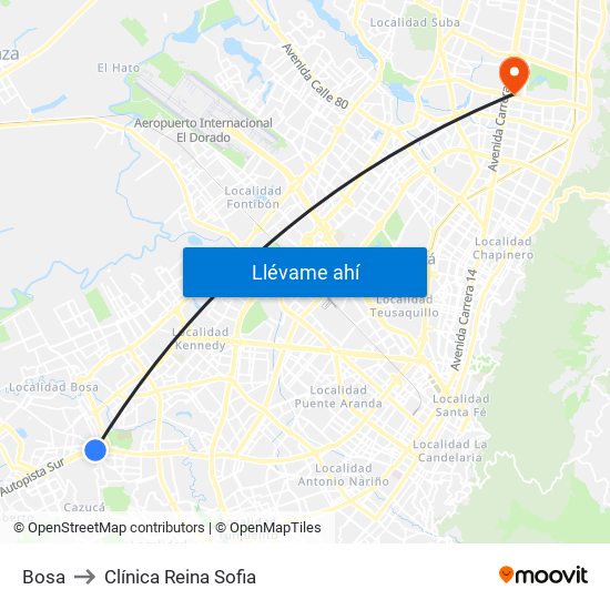 Bosa to Clínica Reina Sofia map