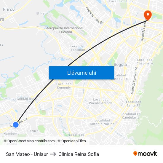 San Mateo - Unisur to Clínica Reina Sofia map