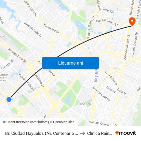 Br. Ciudad Hayuelos (Av. Centenario - Av. C. De Cali) to Clínica Reina Sofia map