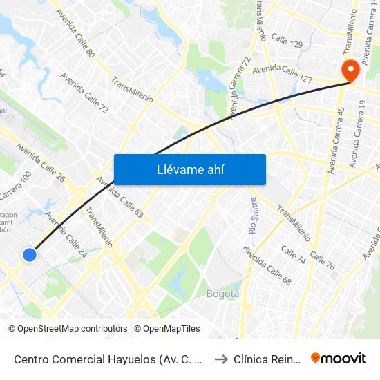 Centro Comercial Hayuelos (Av. C. De Cali - Cl 20) to Clínica Reina Sofia map