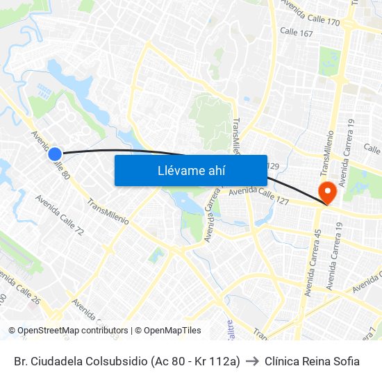 Br. Ciudadela Colsubsidio (Ac 80 - Kr 112a) to Clínica Reina Sofia map