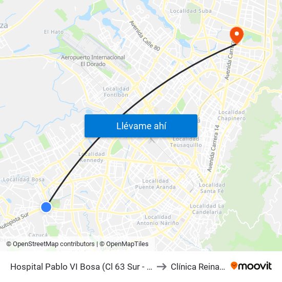Hospital Pablo VI Bosa (Cl 63 Sur - Kr 77g) (A) to Clínica Reina Sofia map
