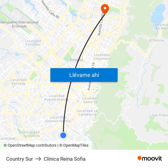 Country Sur to Clínica Reina Sofia map